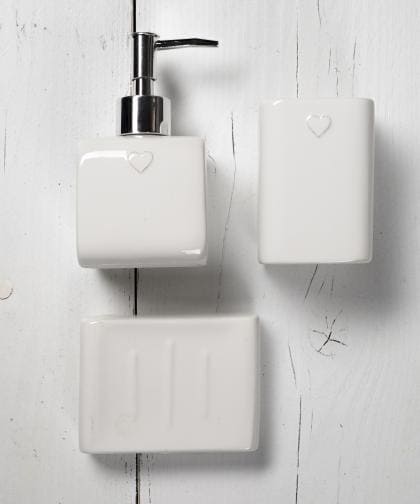 Set 3 pezzi bagno cuore bianco