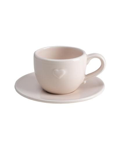 Tazza caffè con piattino cuore rosa