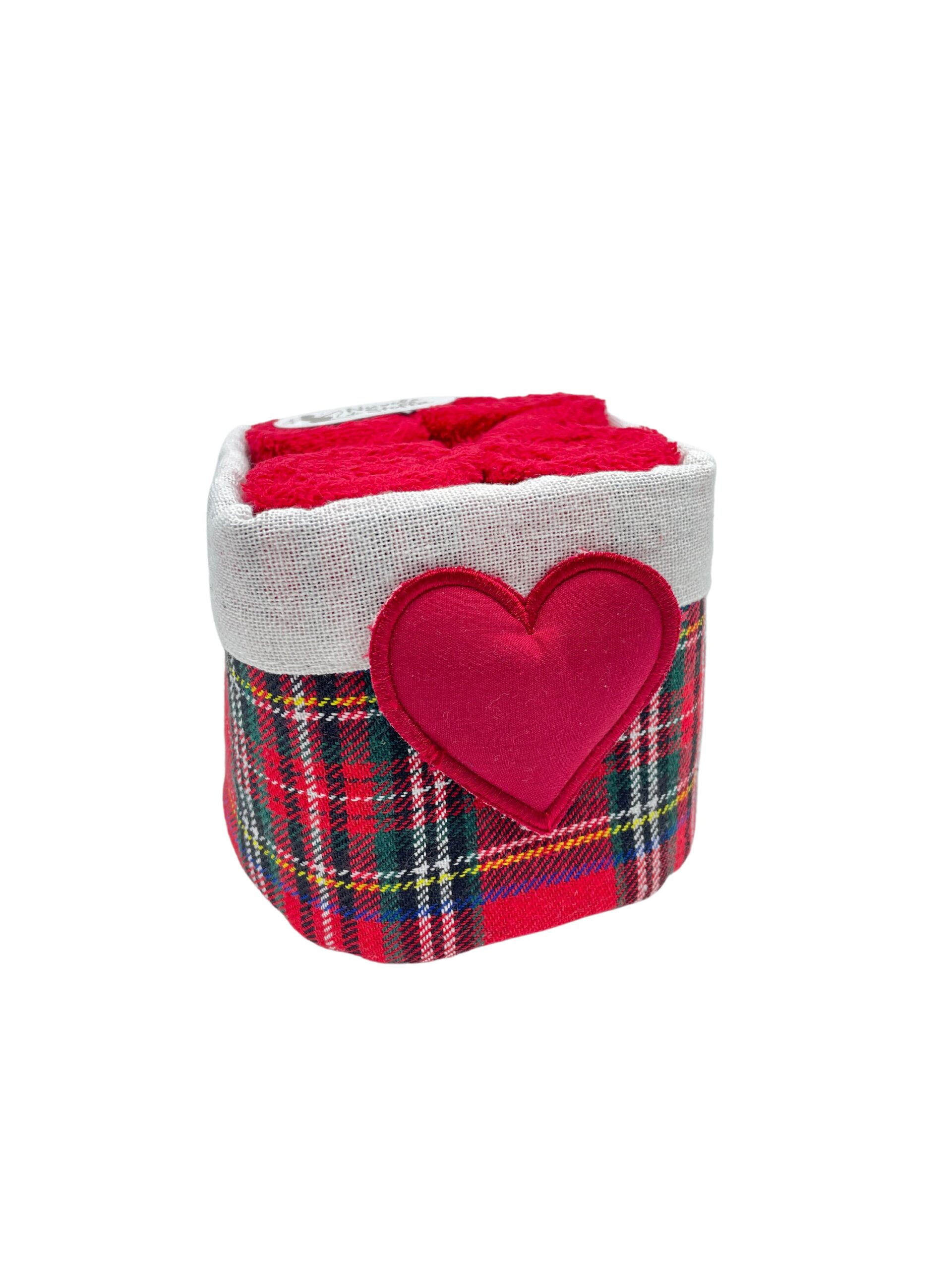 Cestino con 4 lavette tartan