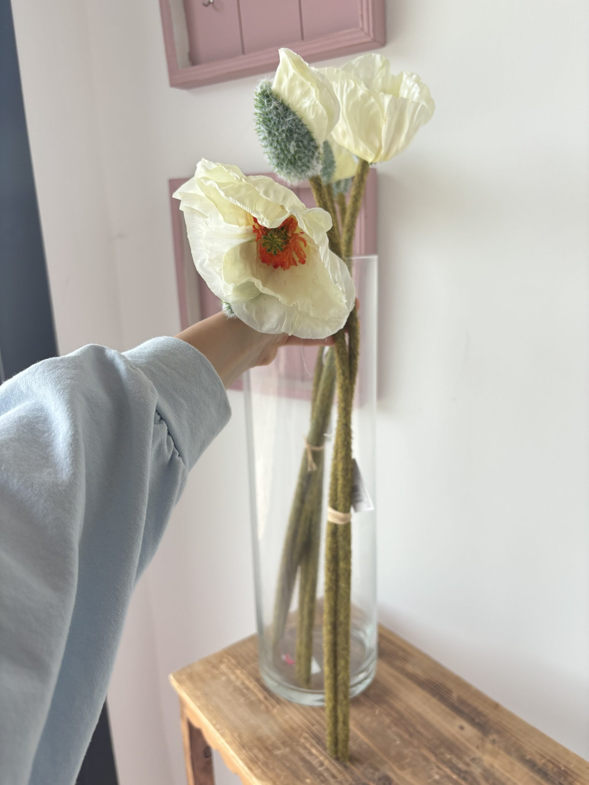 Ramo papavero con bocciolo bianco h70 cm