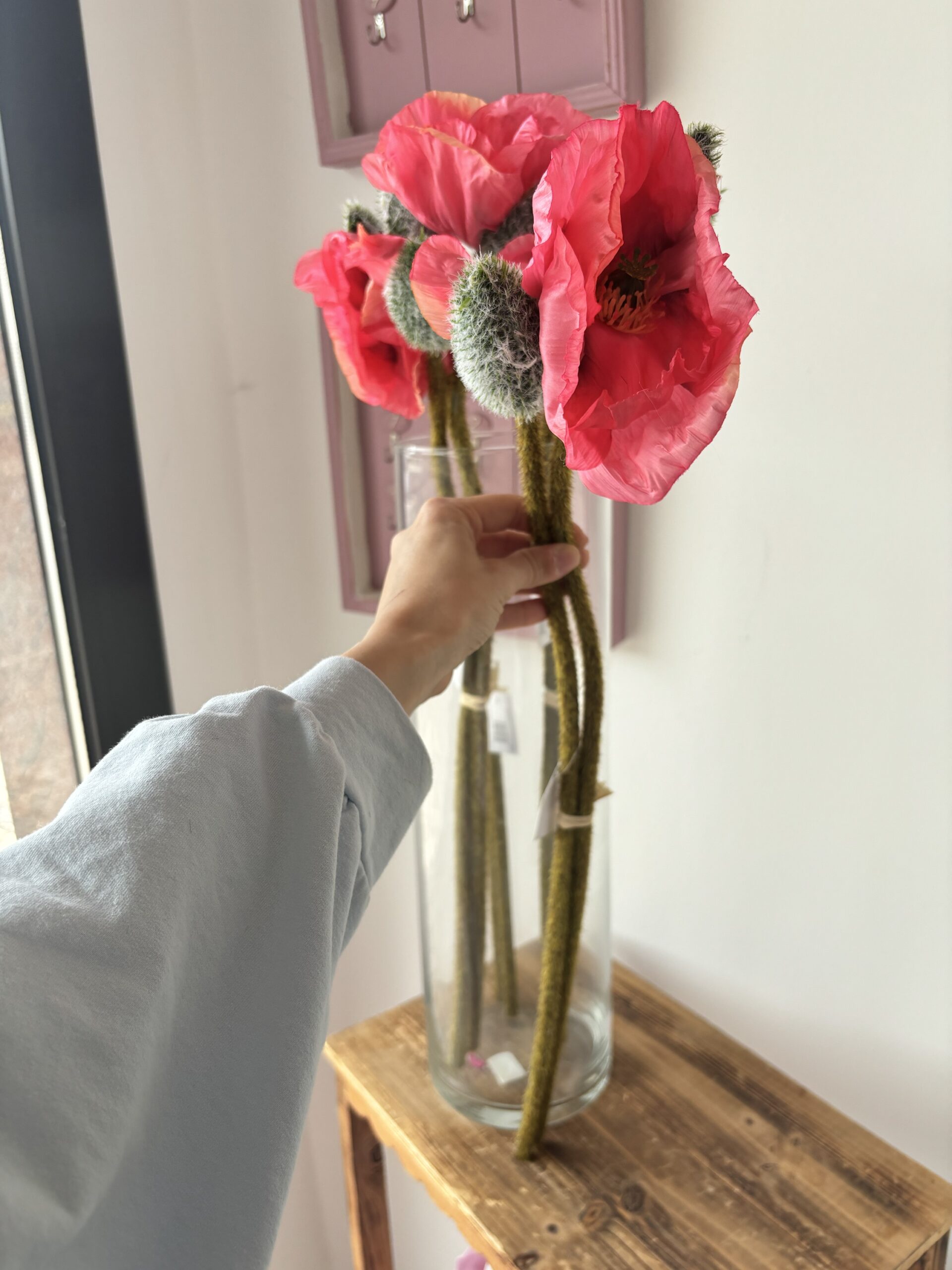 Ramo papavero con bocciolo rosa scuro h70 cm