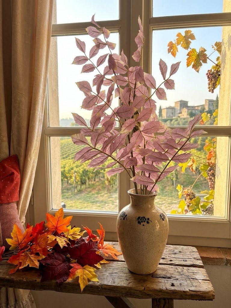 192b6b26-2ee0-4a2f-a1d0-5039fdb02f21 Ramo foglie rosa h120 cm - immagine 1