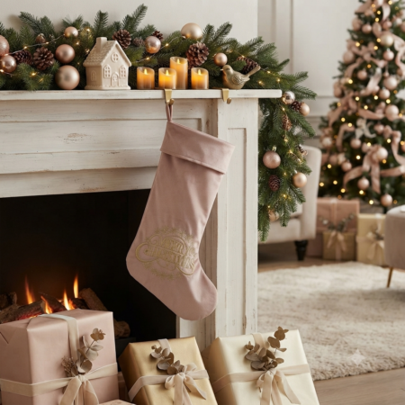 Calza merry christmas rosa