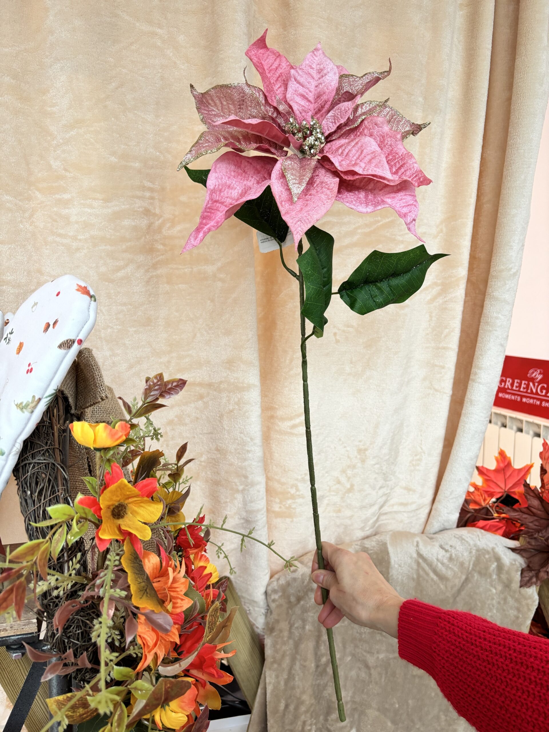 Ramo stella di Natale ROSA H74 cm