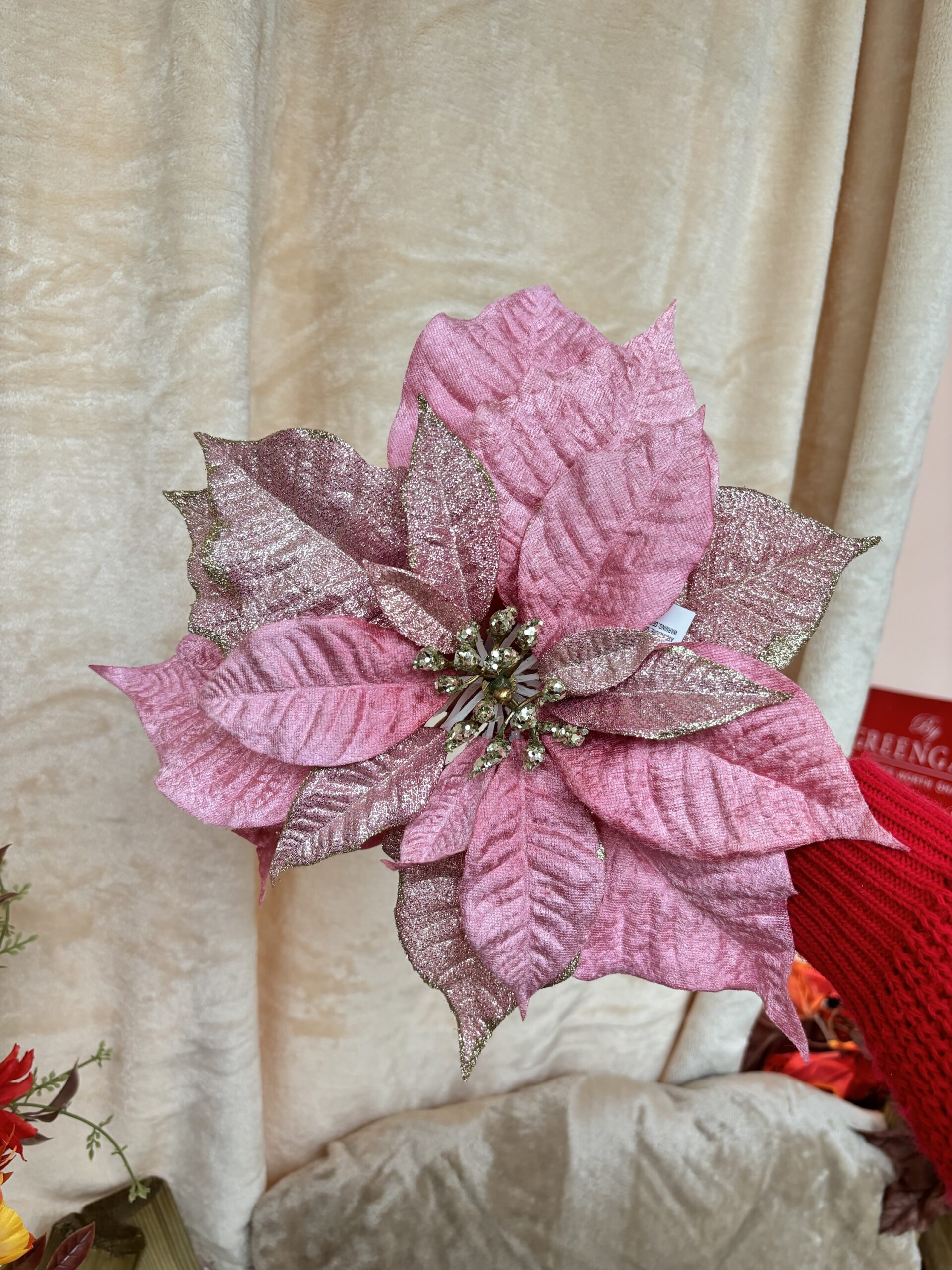 Stella Natale rosa con clip 33 cm