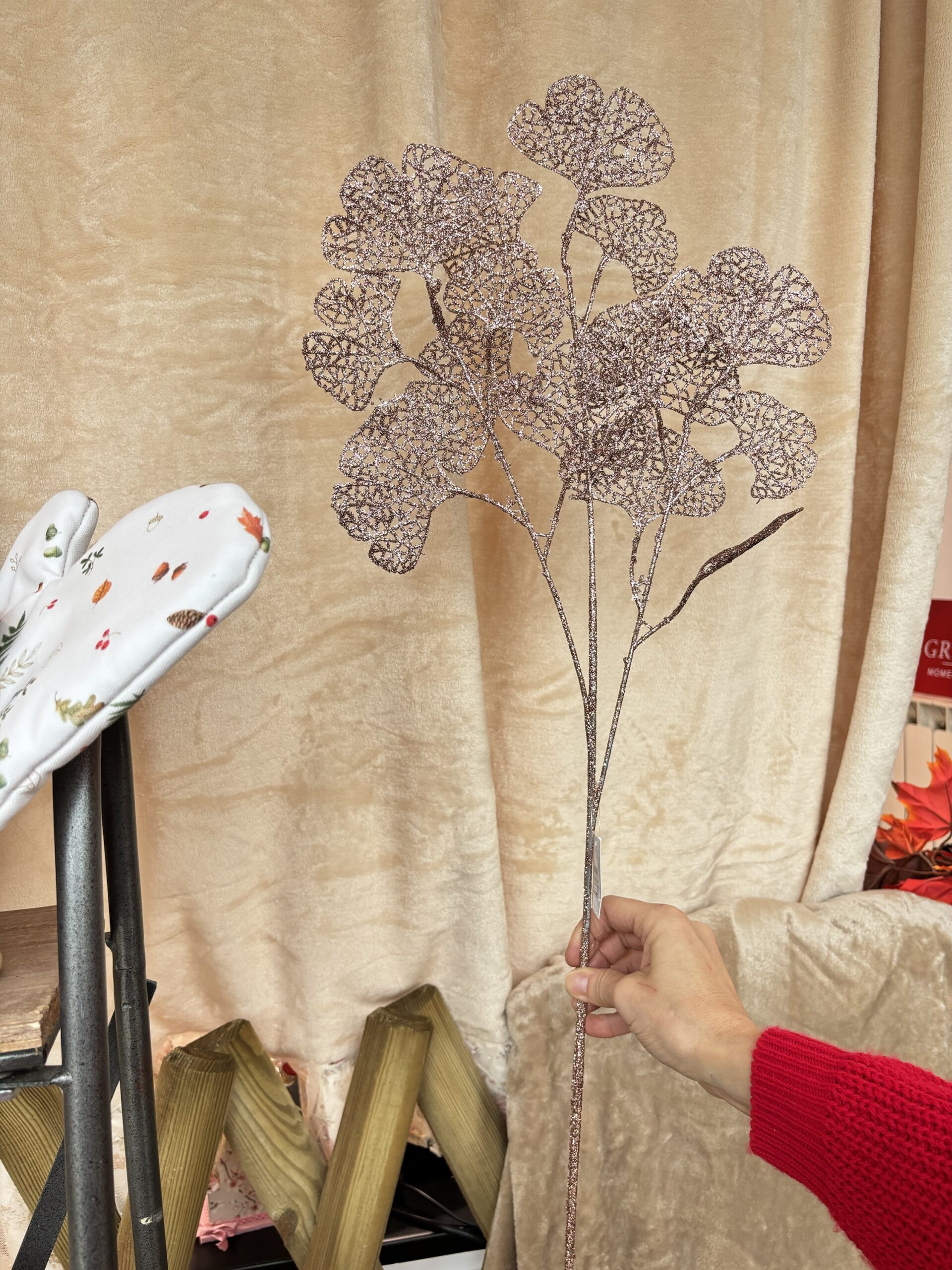 Ramo foglie ginko glitterate