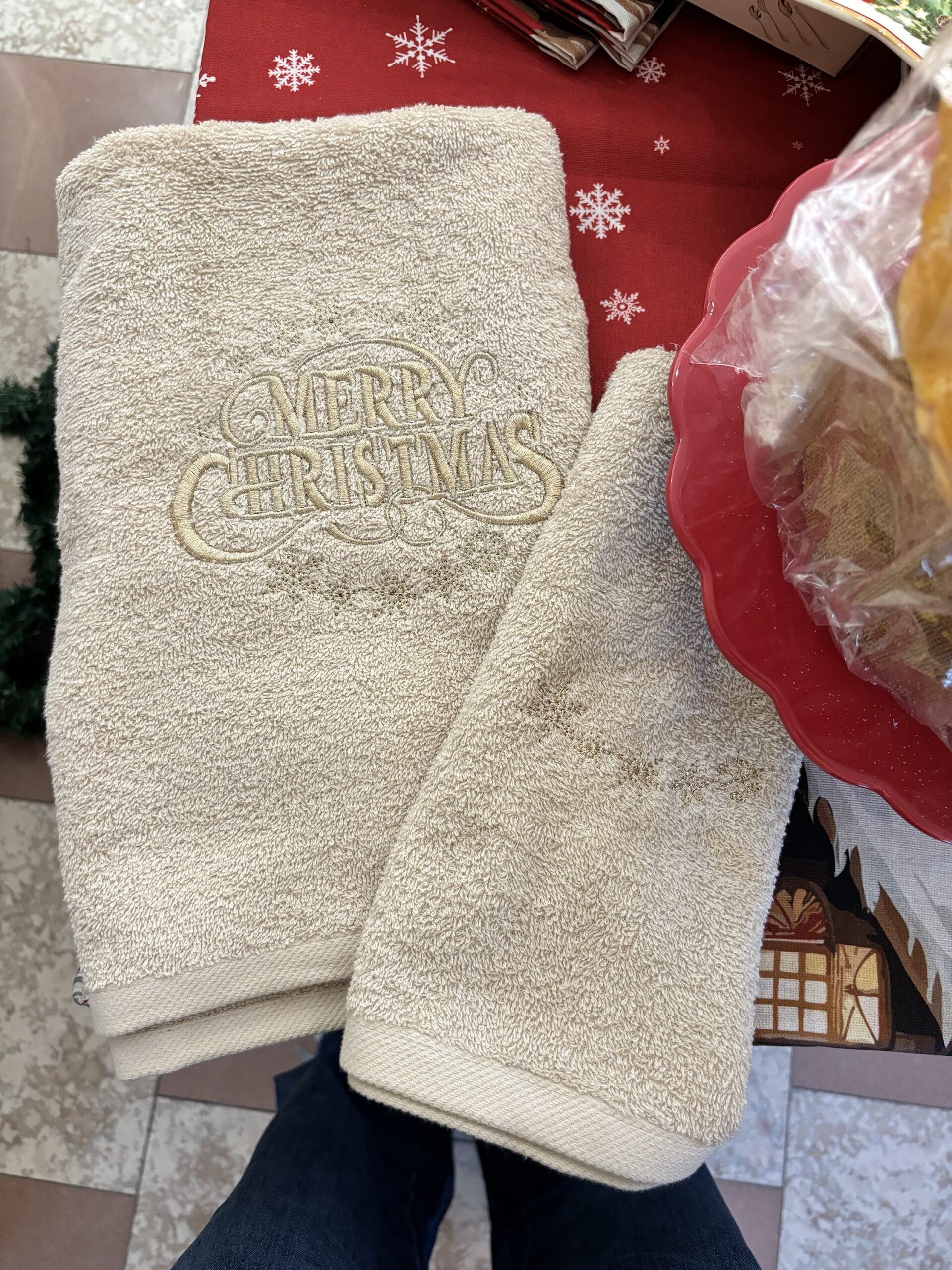 Coppia asciugamani merry christmas beige