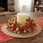 Girocandela com foglie oro e bacche rosse