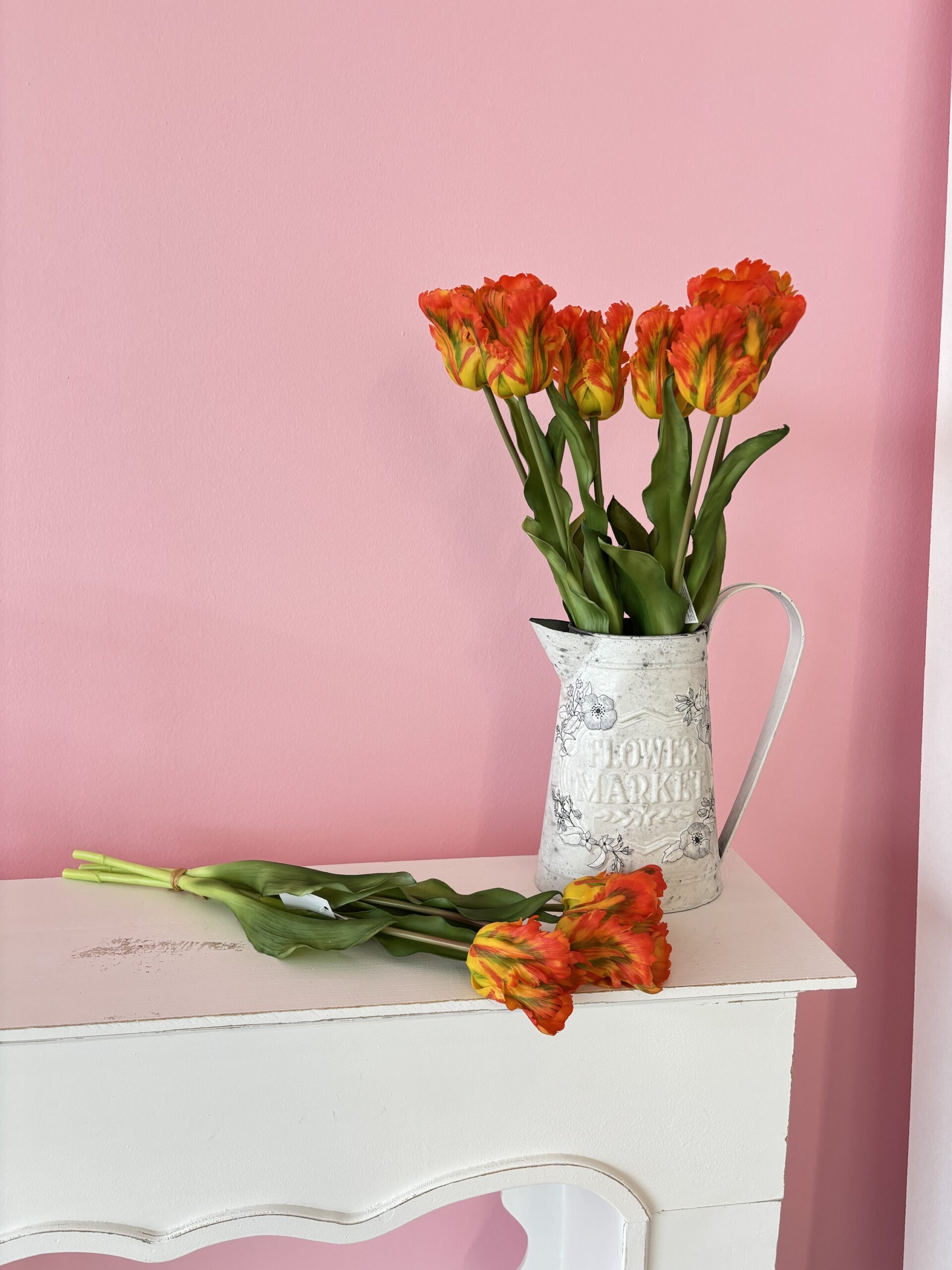 Mazzo 3 fiori tulipani pappagallo arancione  H51 cm