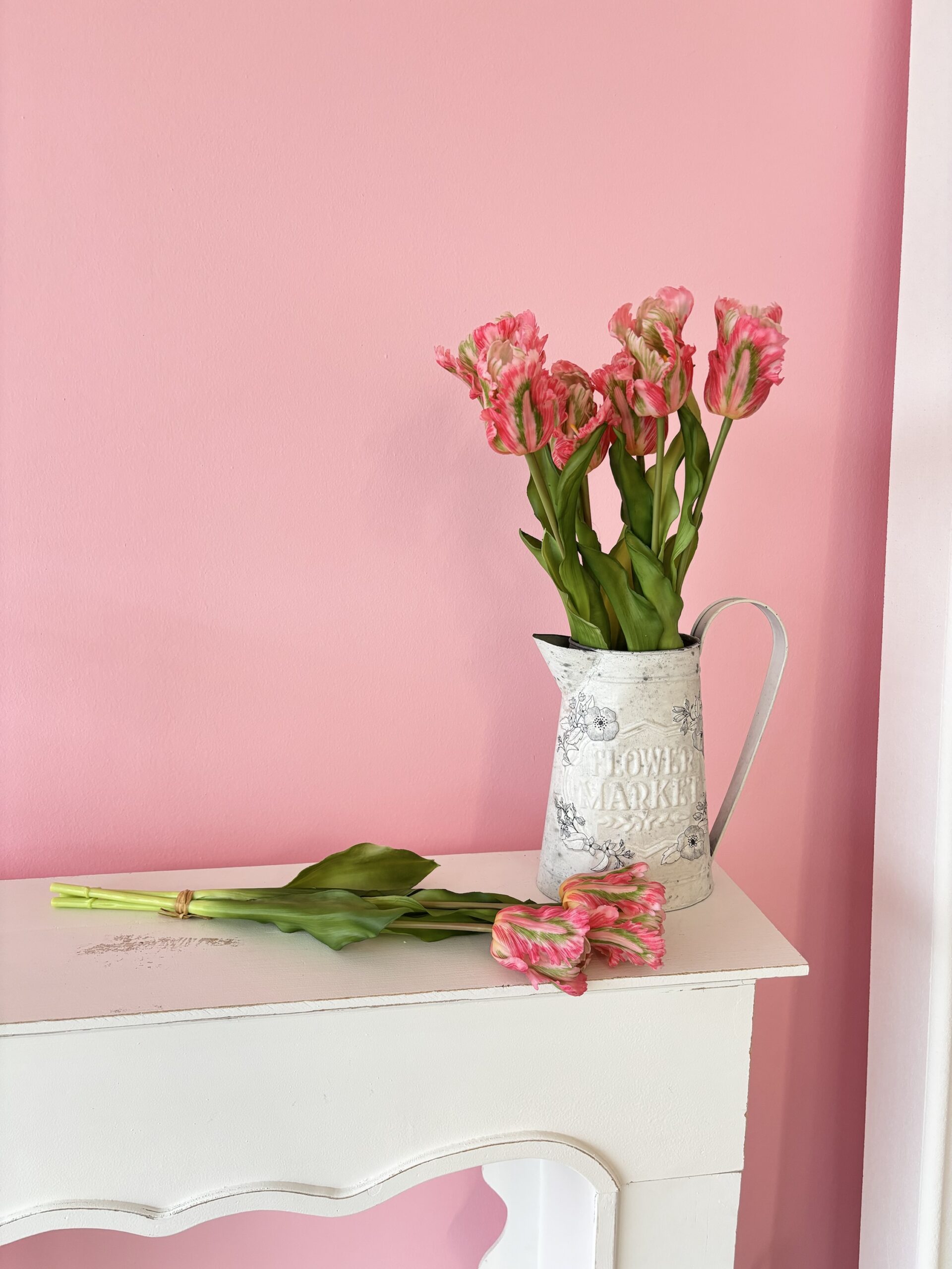 Mazzo 3 fiori tulipani pappagallo corallo H51 cm