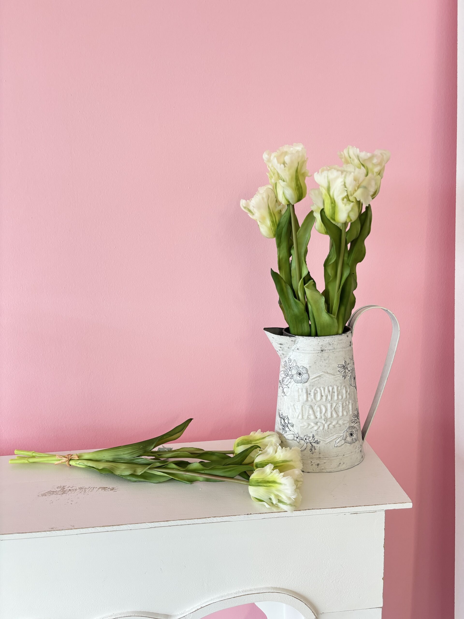 Mazzo 3 fiori tulipani pappagallo bianco H51 cm