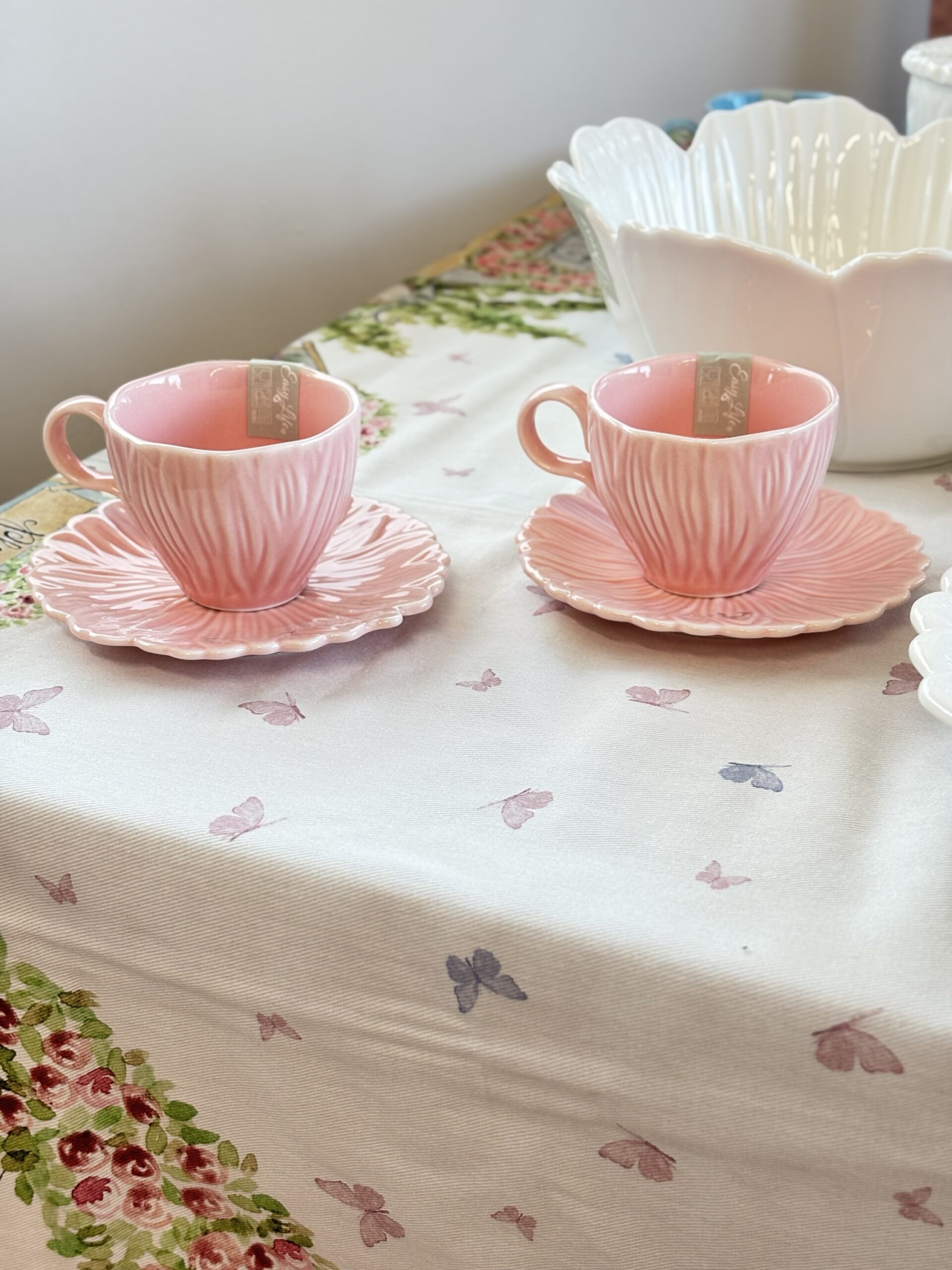 Set 2 tazze caffè Daisy con piattino rosa
