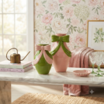 Vaso fiocco verde/rosa
