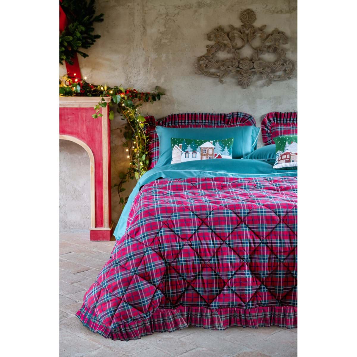 Trapunta matrimoniale con gala tartan blanc mariclo