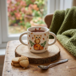 Tazza caffè con 2 manici gufo autunno