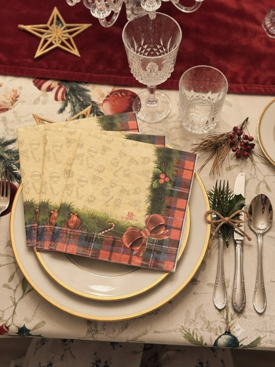 img_1885 20 tovaglioli carta tartan fiocco rosso - immagine 1