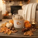 Candela zucca marrone in vaso di vetro