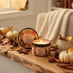 Barattolo in latta con candela autumn foglie