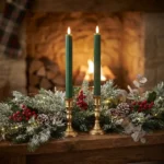 Set 2 candele verdi H22 cm nuvole di stoffa