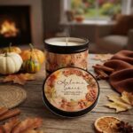 Barattolo in latta con candela autumn ghiande