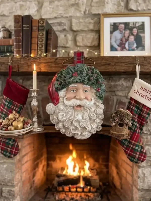 Targa testa babbo natale nuvole di stoffa