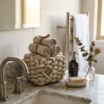 Set 4 lavette con cestino beige