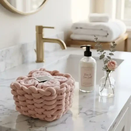 Set 4 lavette con cestino rosa