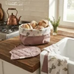 Set: cestino+2 presine+strofinaccio albero natale beige