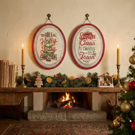 Targa santa/holly jolly nuvole di stoffa