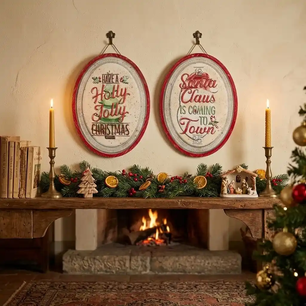Targa santa/holly jolly nuvole di stoffa Targa santa/holly jolly nuvole di stoffa